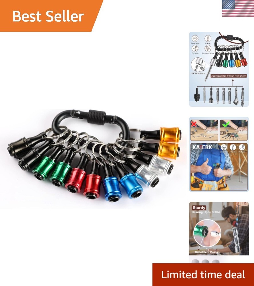 12pc Portable Bit Holder Keychain with Black Carabiner - Versatile Tool Set