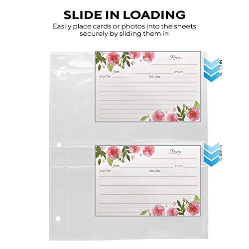 Recipe Card Protectors 4x6 for 3 Ring Binder, 50 Pack – Clear Plastic