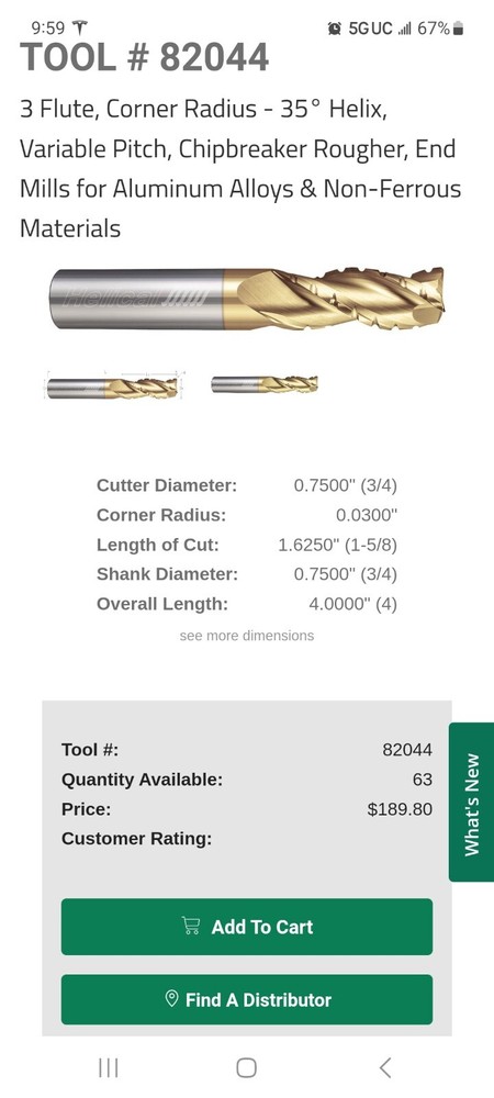 Helical 82044 Carbide Roughing Endmill 3/4 Diameter 3 Flute