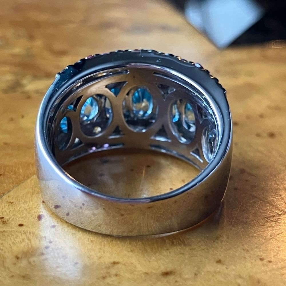 Blue Zircon Multicolor Sapphire Art Deco Ring Size 7