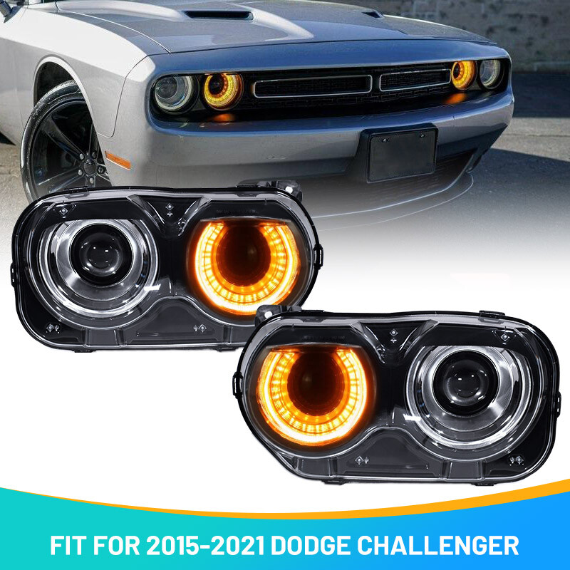 For 2015-2023 Dodge Challenger Headlight  Assembly Projector Halogen W/ LED DRL