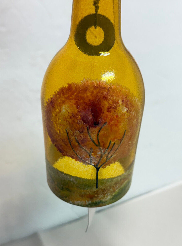 Amber Hand Painted Fall Decor Cut Wine Bottle Wind Chime