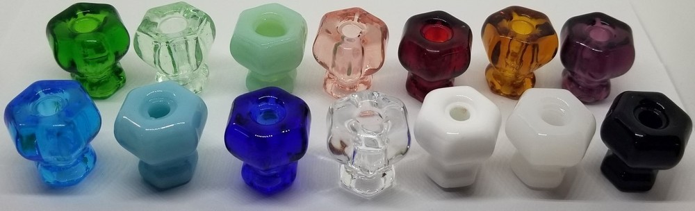 AMBER Glass Handle Hexagonal posts orange yellow flame honey brown Pull Knob old