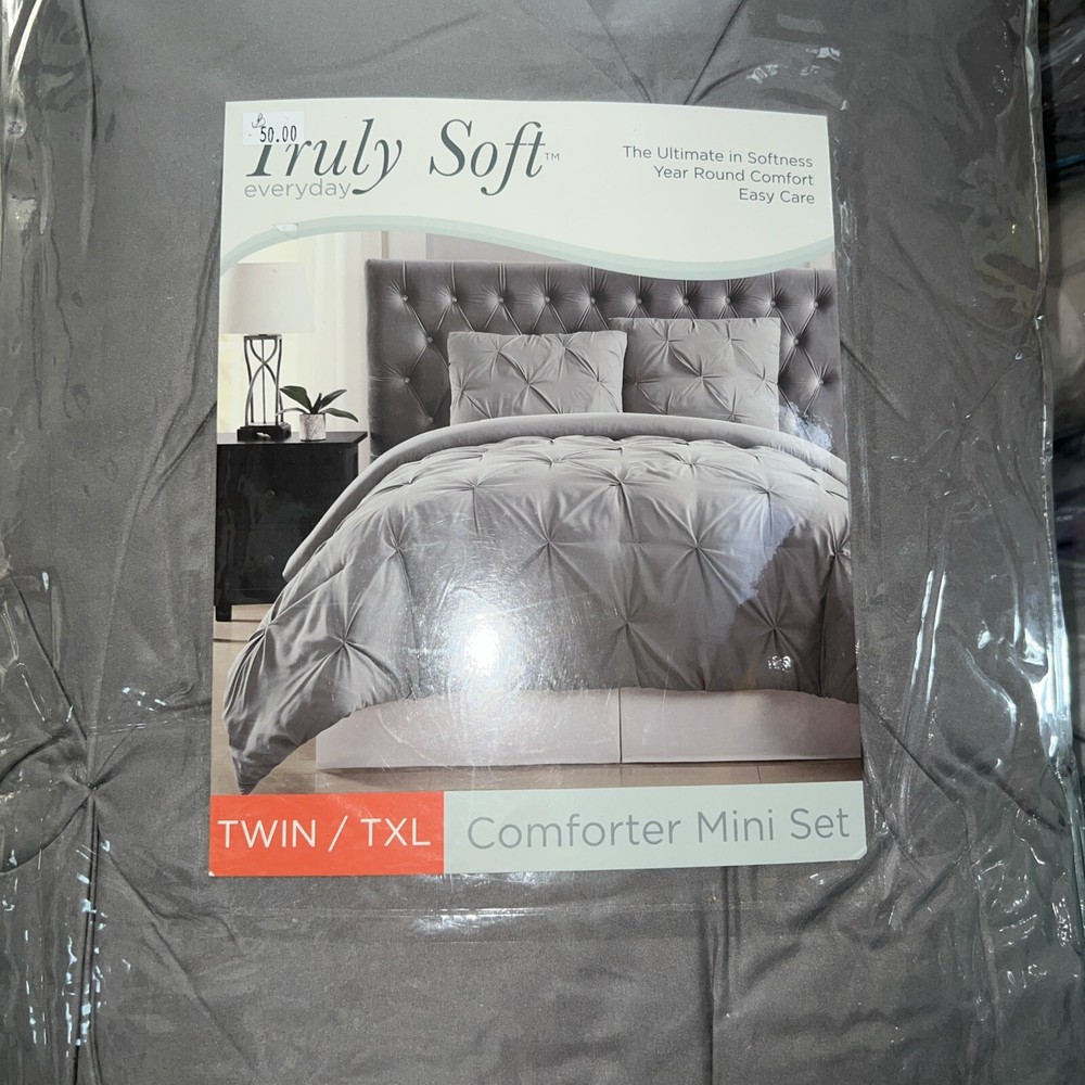 Truly Soft Pleated Comforter Set, Twin/Twin XL, Grey