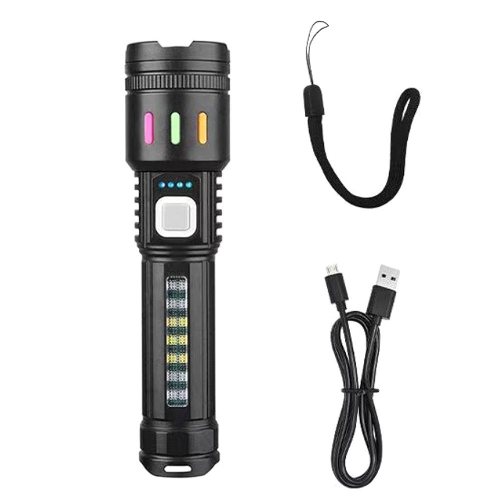 Portable rechargeable flashlight with battery indicator and glow in low light