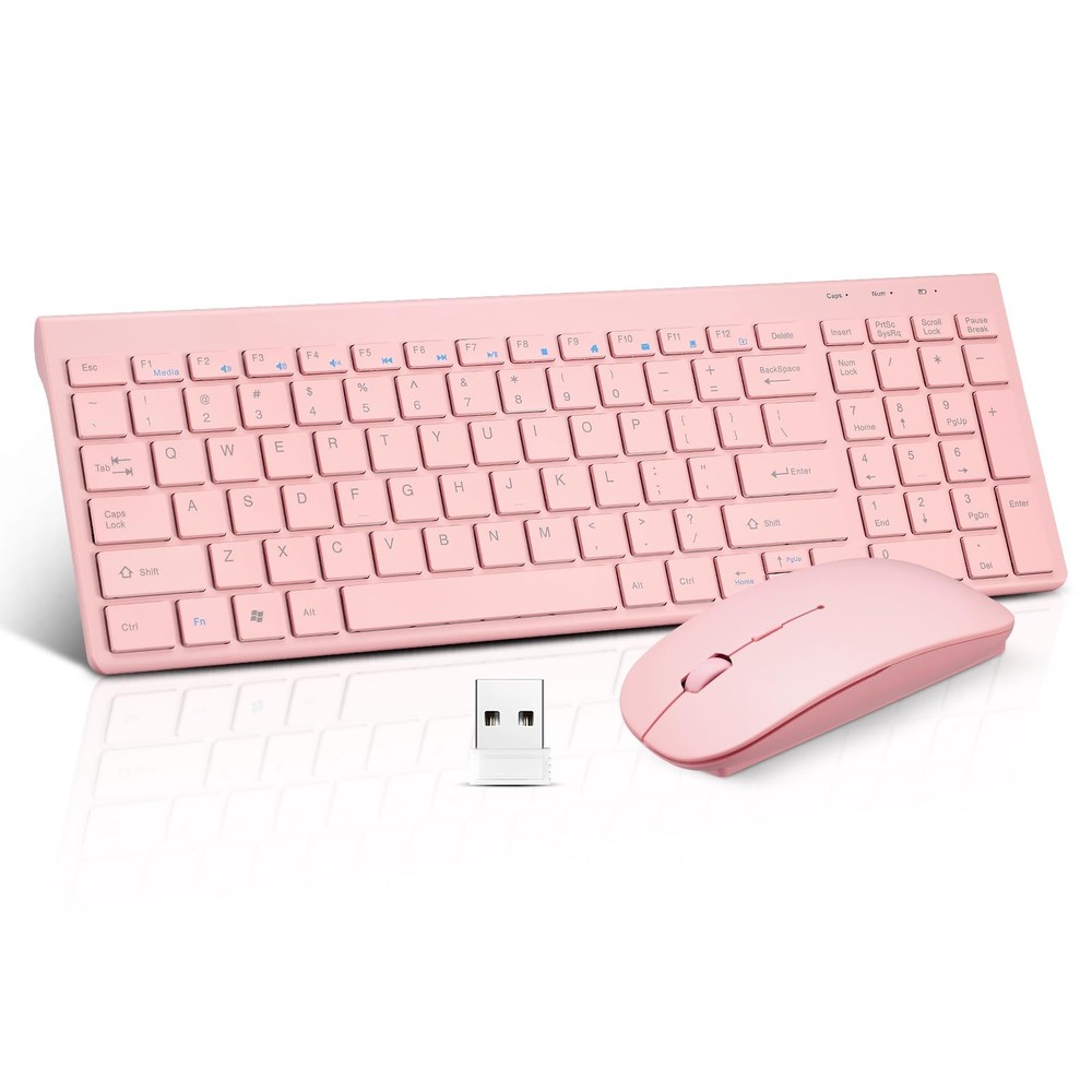 Wireless Keyboard Mouse Combo Compact Quiet 2.4G UltraThin Sakura Pink PC