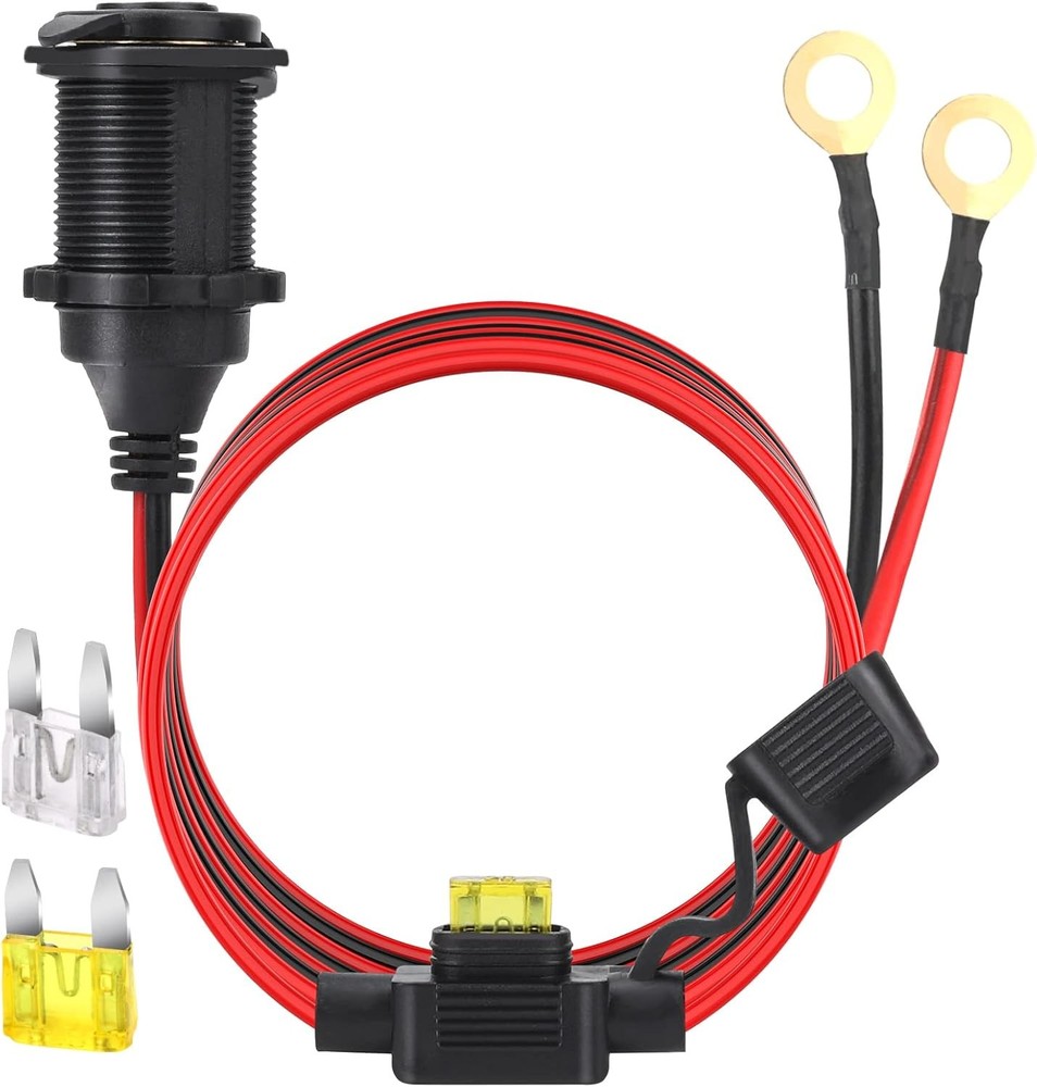 4FT 12V/24V Fixed Thread Cigarette Lighter Socket Extension Cable with Perforate