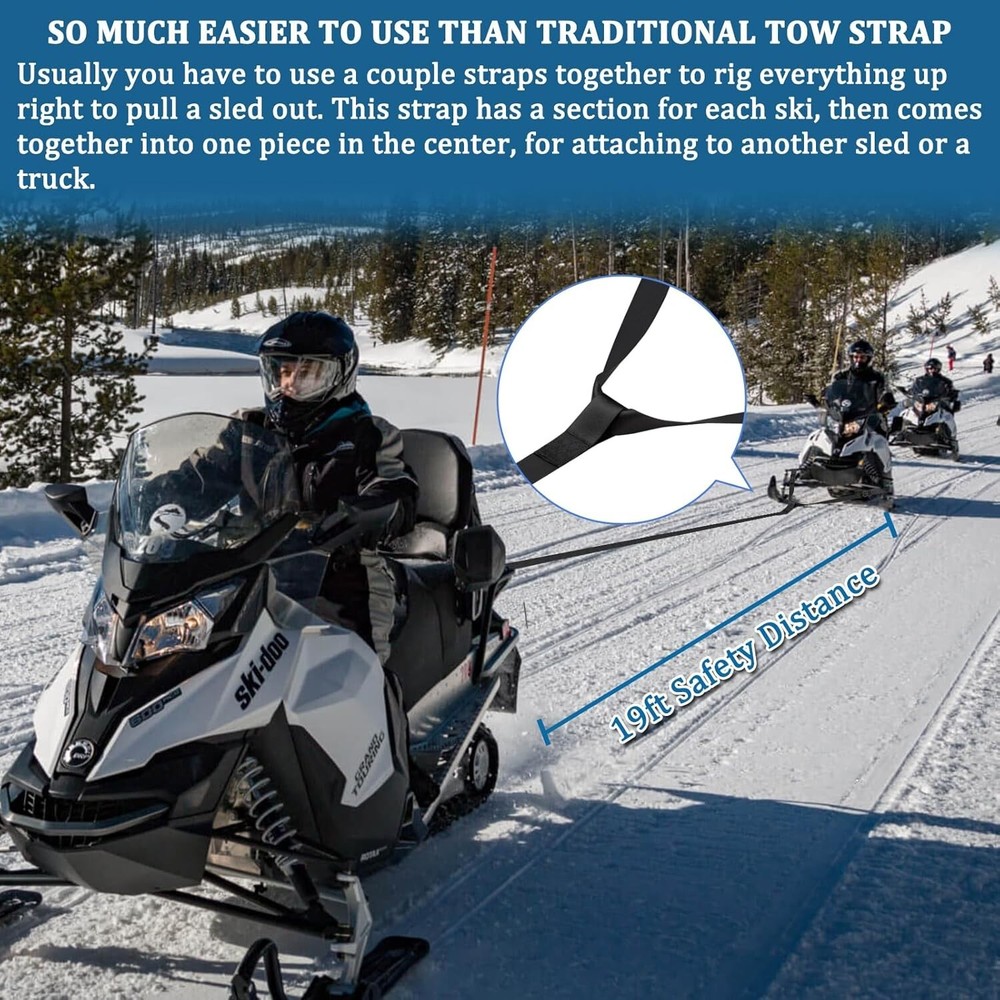 Snowmobile Tow Strap with Hook Emergency Off Quick Hook Up and Tow Easilly 19FT