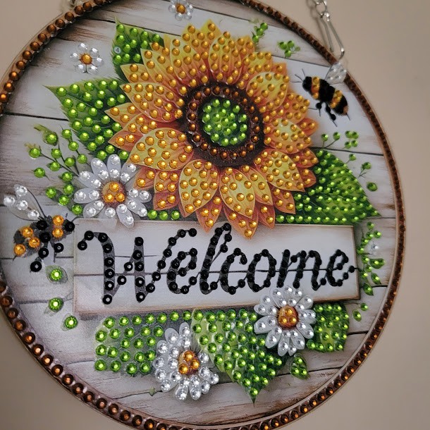Welcome Sunflower/Bee Diamond Dot Wall Hanging Decoration