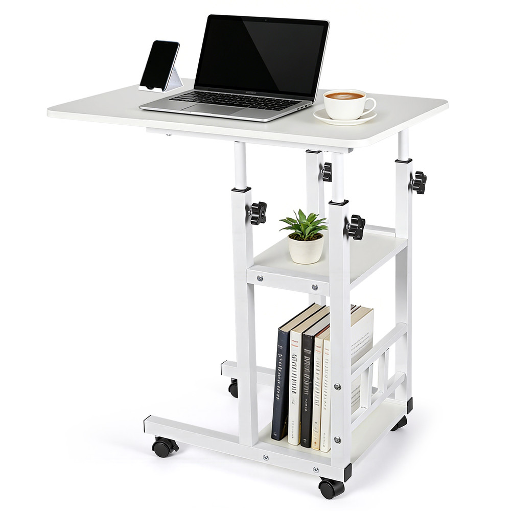 Modern Overbed Table Height Adjustable Bed Side Table Rolling Sofa End Table