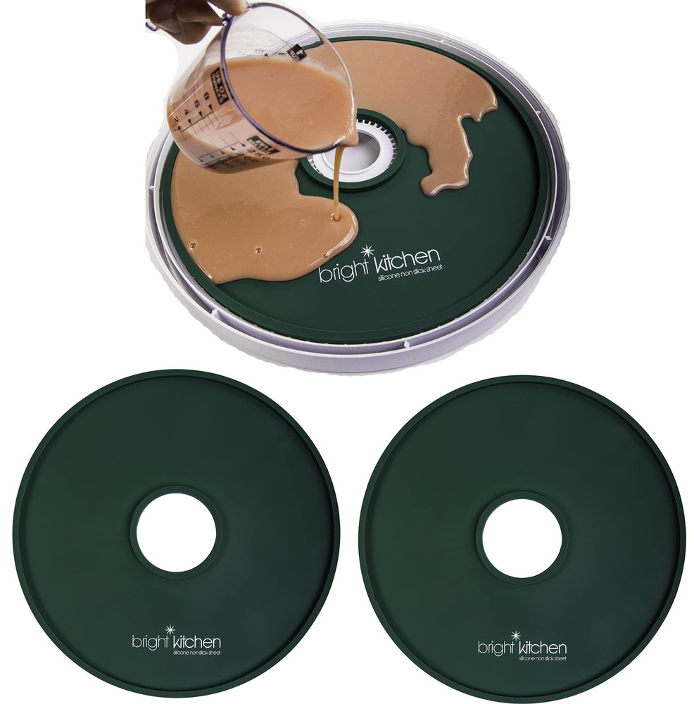 2 Fruit Leather Silicone Dehydrator Sheets with EDGES D1-Elite-2pack, Green