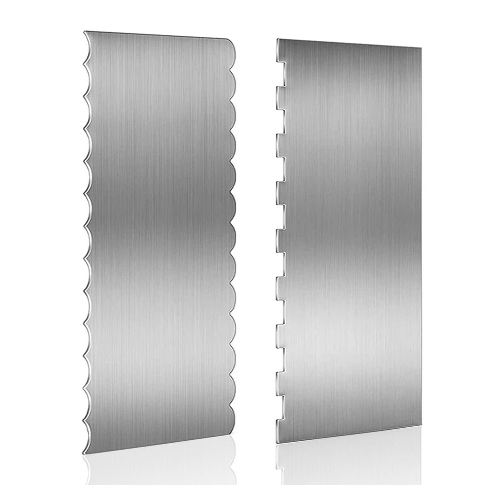 9 Inch Stainless Steel Cake Scraper Cake Decorating Tools Sided Patterned Edg...