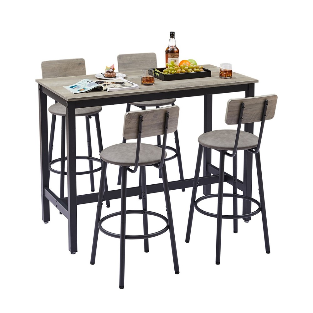 Bar Table Set with 4 Bar Stools PU Soft Seat with Backrest