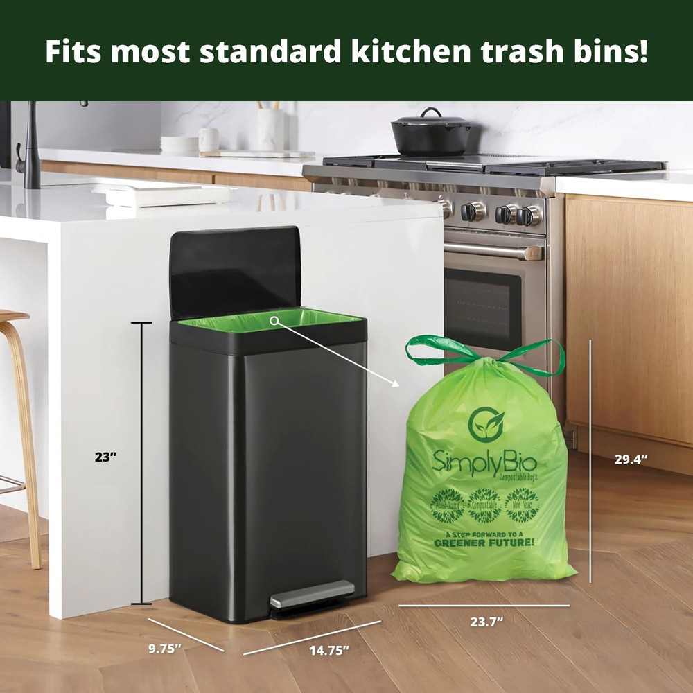 Simply Bio 13 Gallon Compostable Trash Bags Liners Drawstring, Heavy Duty Ext...