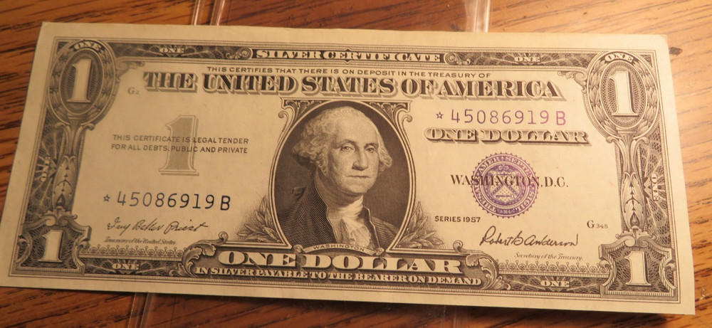 Two (2) 1957 Silver Certificate Dollar Star Notes Consecutive #'s Crisp