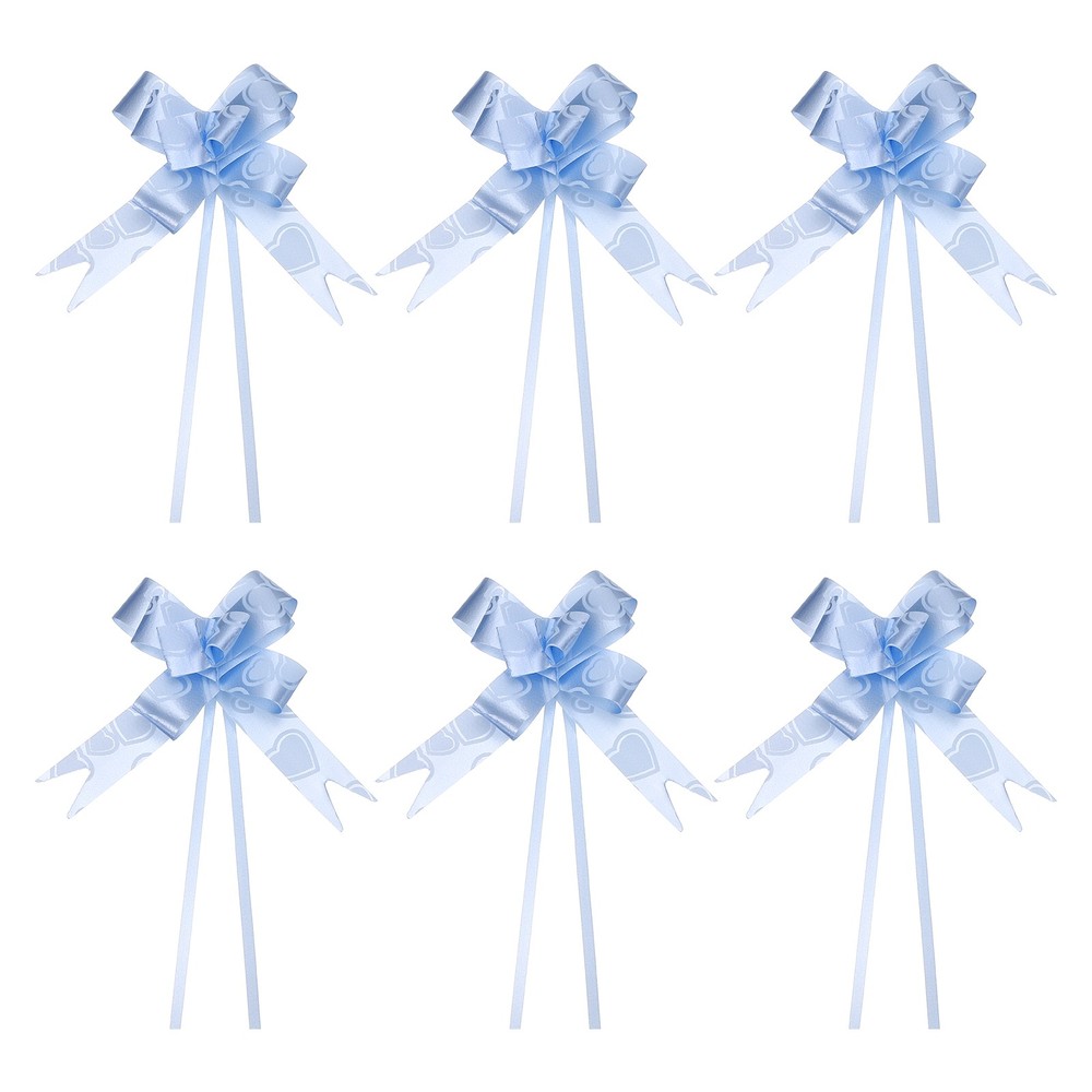 100Pcs 3.3inch Pull Bows Ribbon Gift Wrapping Pull Bow Heart Pattern Light Blue