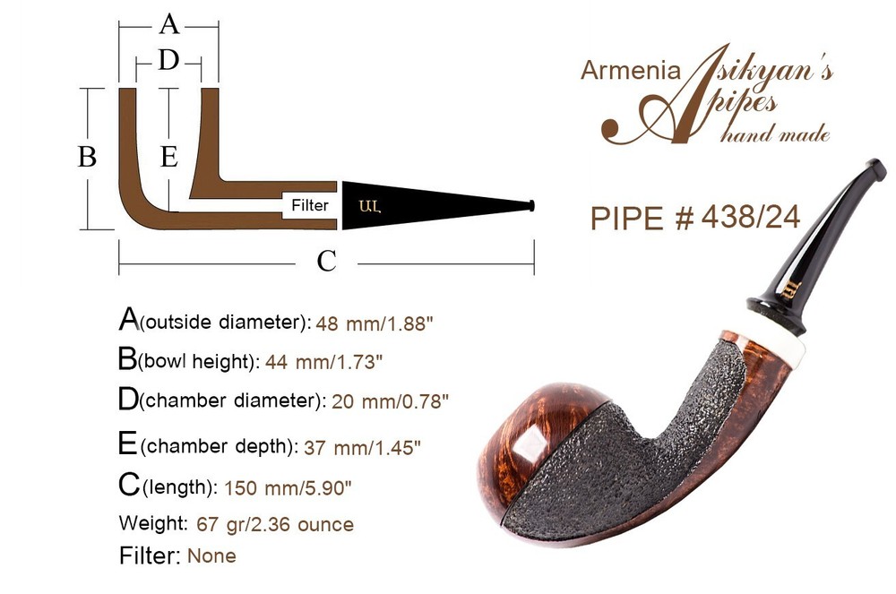 Asikyan Pipe #438/24 Apple Partially Smooth Rusticated Hand Made