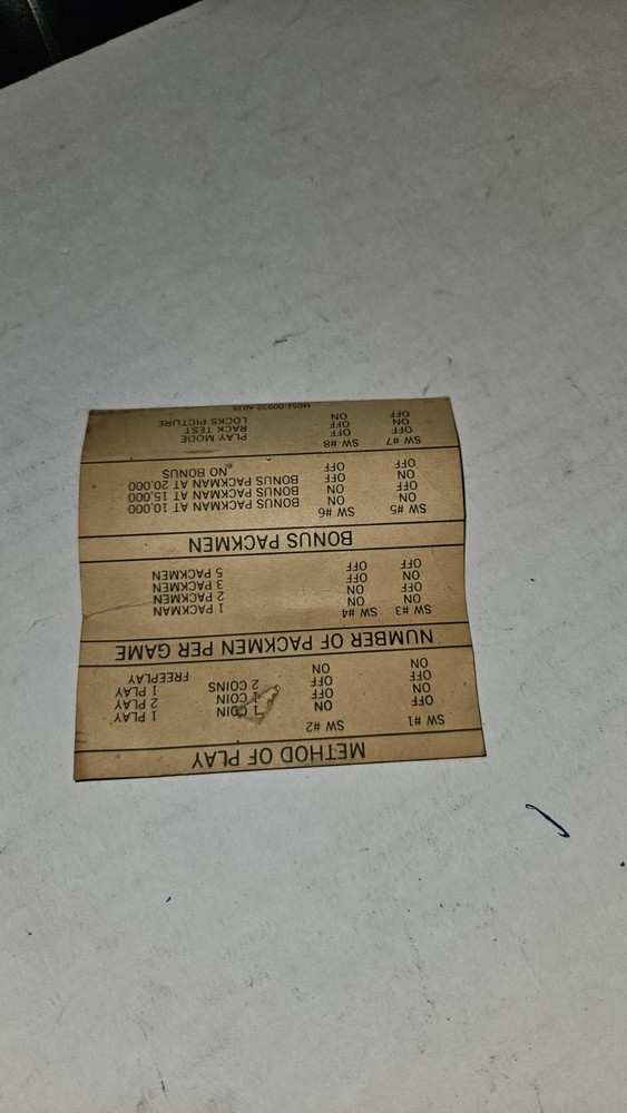 Pac Man original settings instruction card