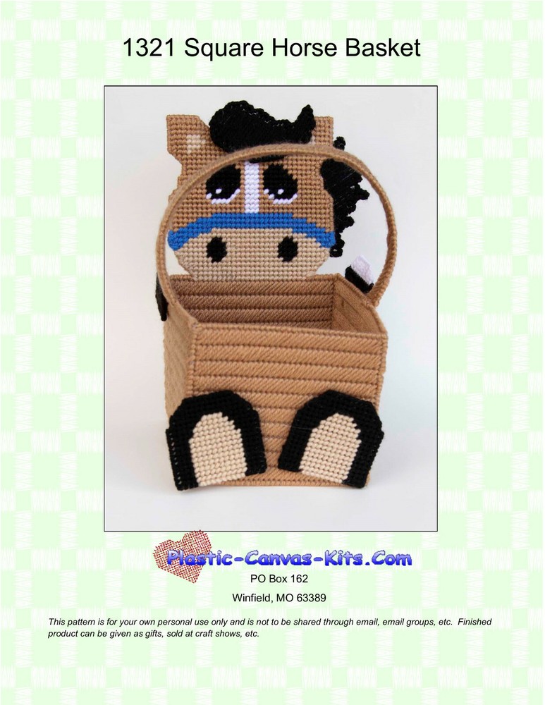 Horse Square Basket-Plastic Canvas Pattern or Kit