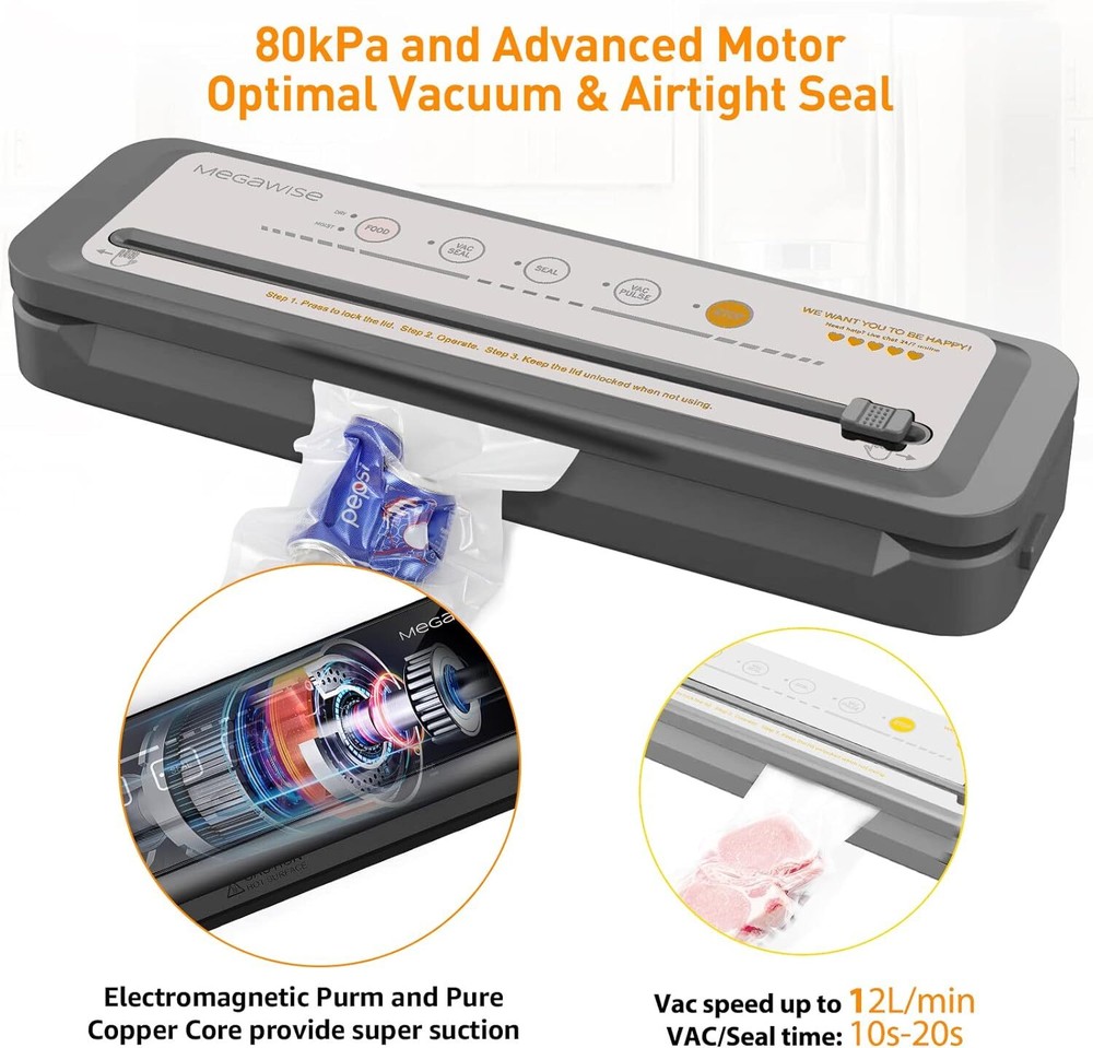 Megawise Powerful but Compact Vacuum Sealer Machine (Silver)
