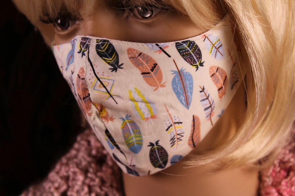 Feather Face Mask Native American Southwest Boho with Filter Pocket