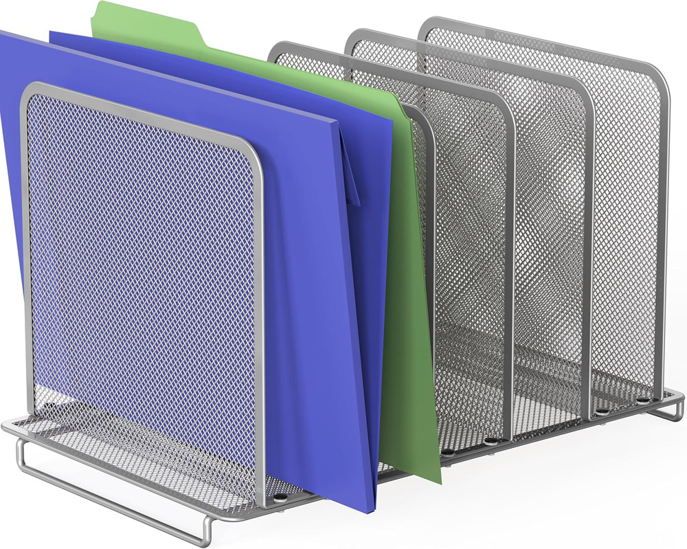 Expandable 5 Section Upright File Sorter Organizer, Silver