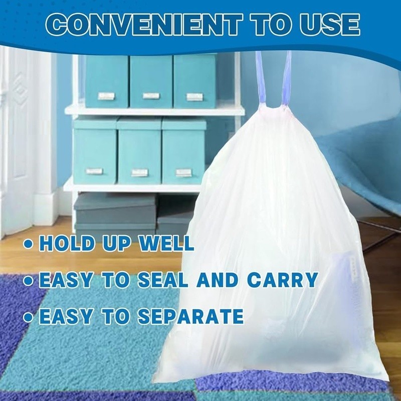 Sturdy Odorless Drawstring Trash Bags Leak Proof Disposable Waste Liners 120pcs