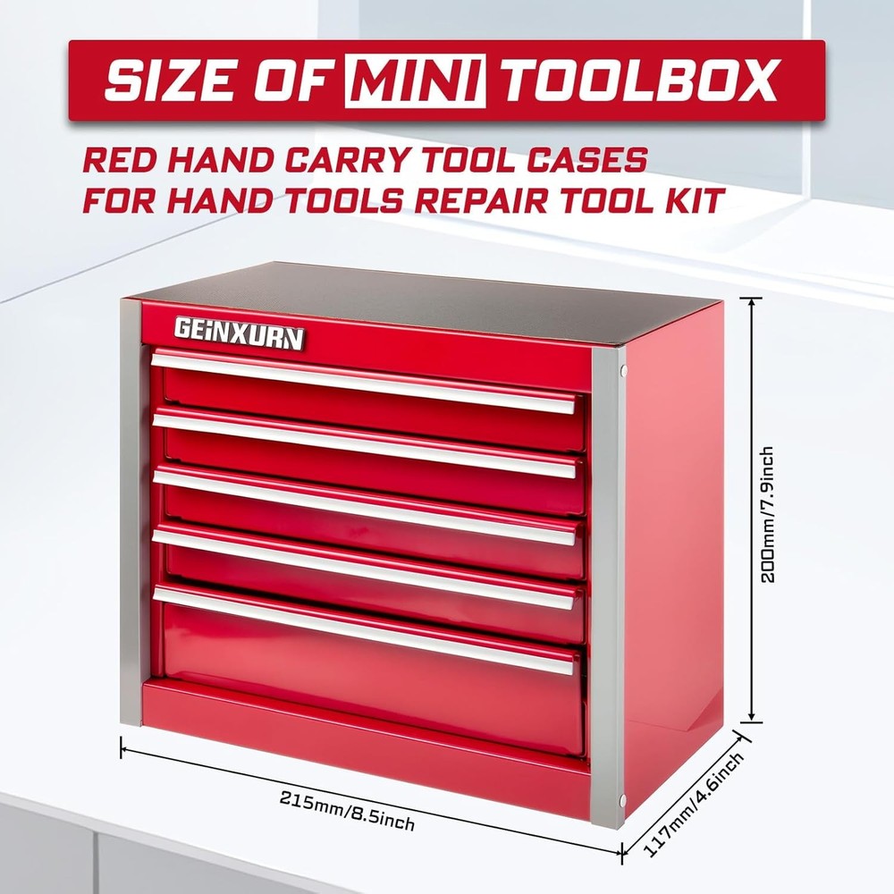 5-Drawer Rolling Red Tool Box Heavy Duty Micro Roll Cab Steel Stackable Tool