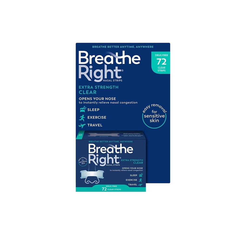 Breathe Right Extra Strength Nasal Strips, Clear (72 Count)