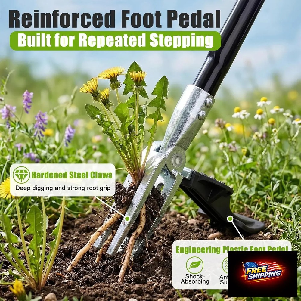 Stand Up Weed Puller Tool, 4-Claw Steel Head Heavy Duty Weeder, Adjustable Long