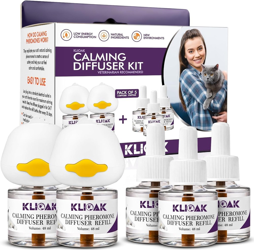 Cat Calming Diffuser 5 Pack Includes 2 Diffusers Machines & 3 Refills Pheromone