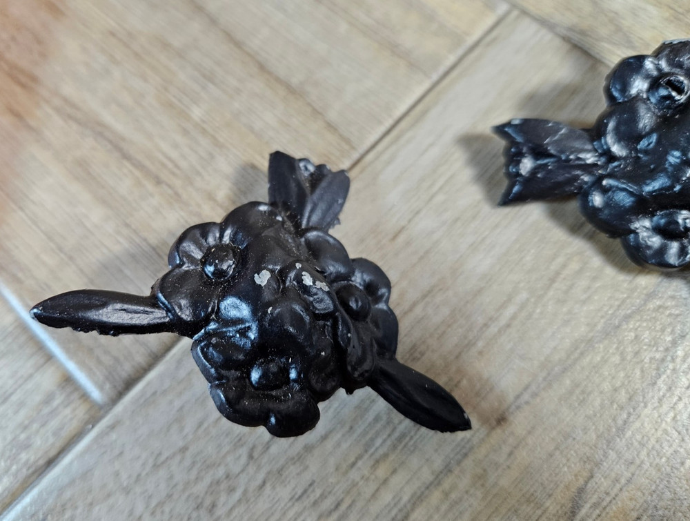 2 Small Metal Floral Drawer Pulls Painted Brown