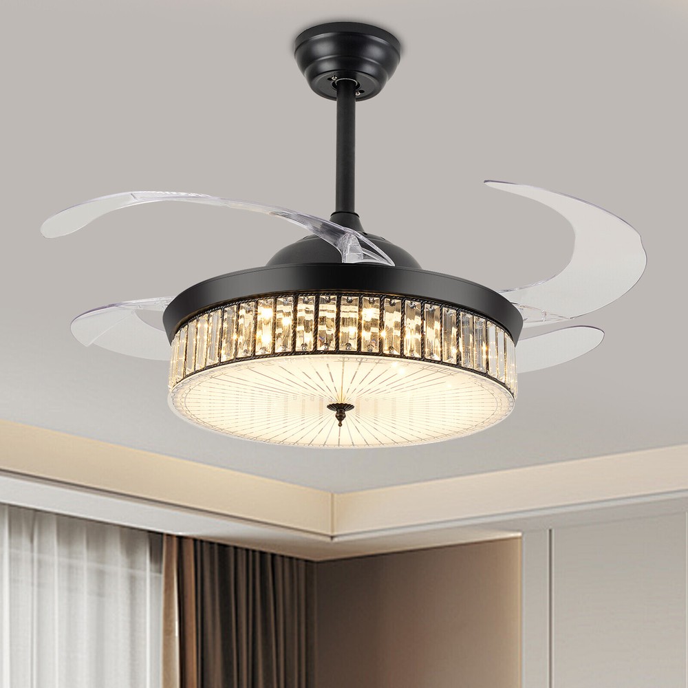 42 Inch Retractable LED Ceiling Fan Light with Remote Control and Timer