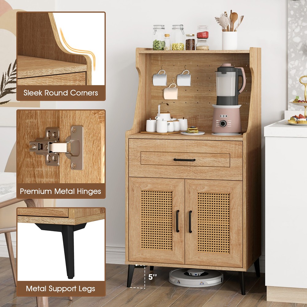 Coffee Bar Cabinet w/Pegboard Storage Drawer & Adjustable Shelf Buffet Sideboard