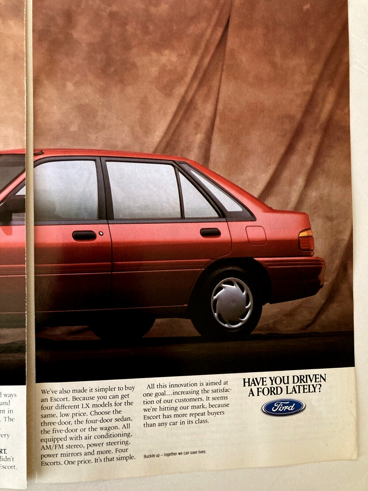 1993 Ford Escort Two Page Print Ad