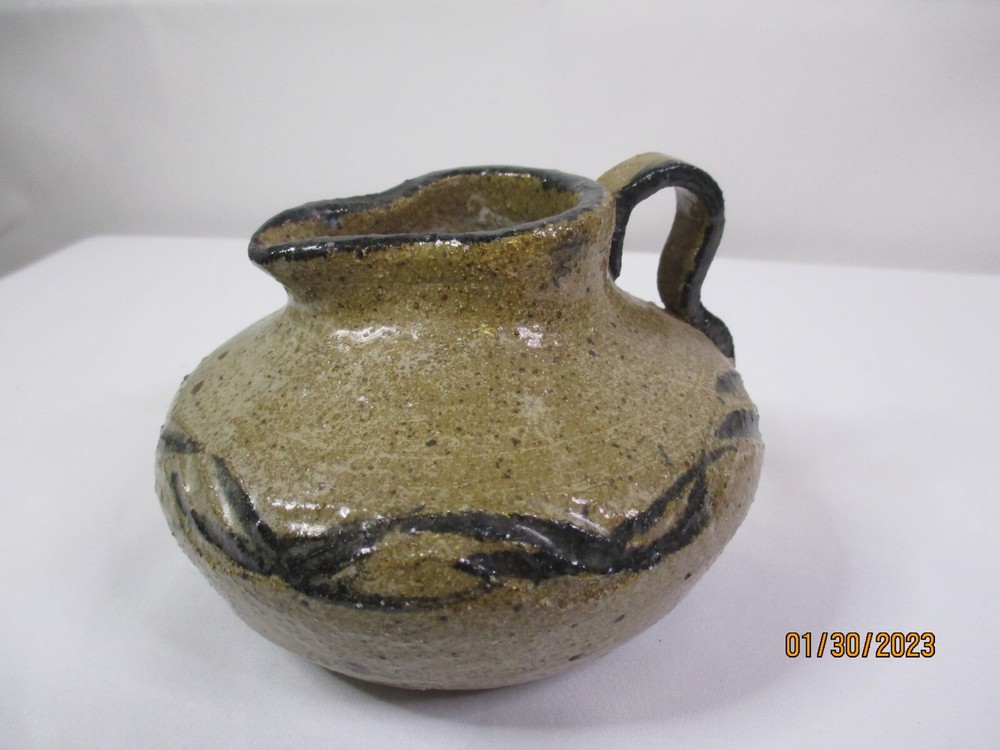 Handmade Studio Pottery Neutral Colored Signed Pitcher or Bud Vase