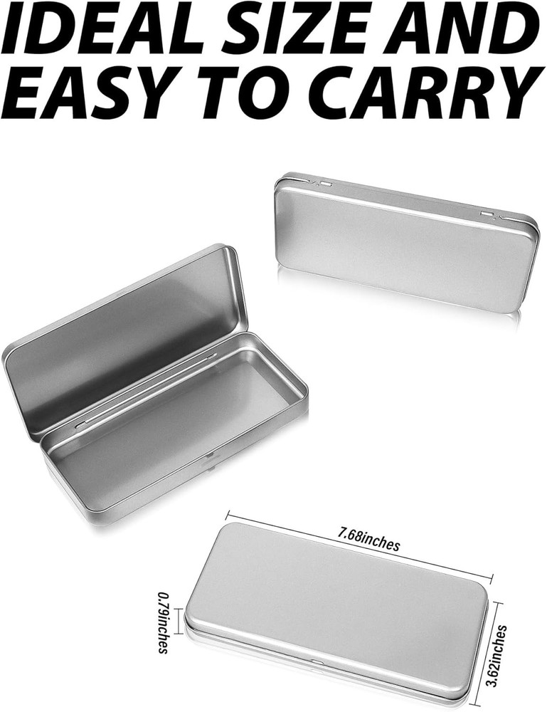 HORNET 3 Pack Metal Tin Box with Lid, Rectangular Tins With Silver