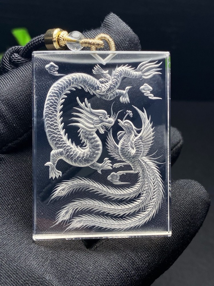 White Crystal Dragon Phoenix Pendant CC