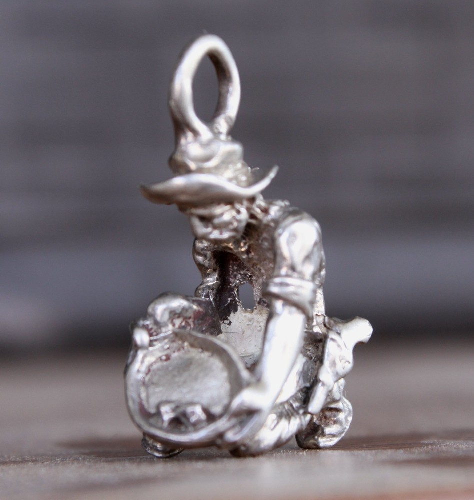 Gold Pan Prospector Figure Solid Sterling Silver pendant casting