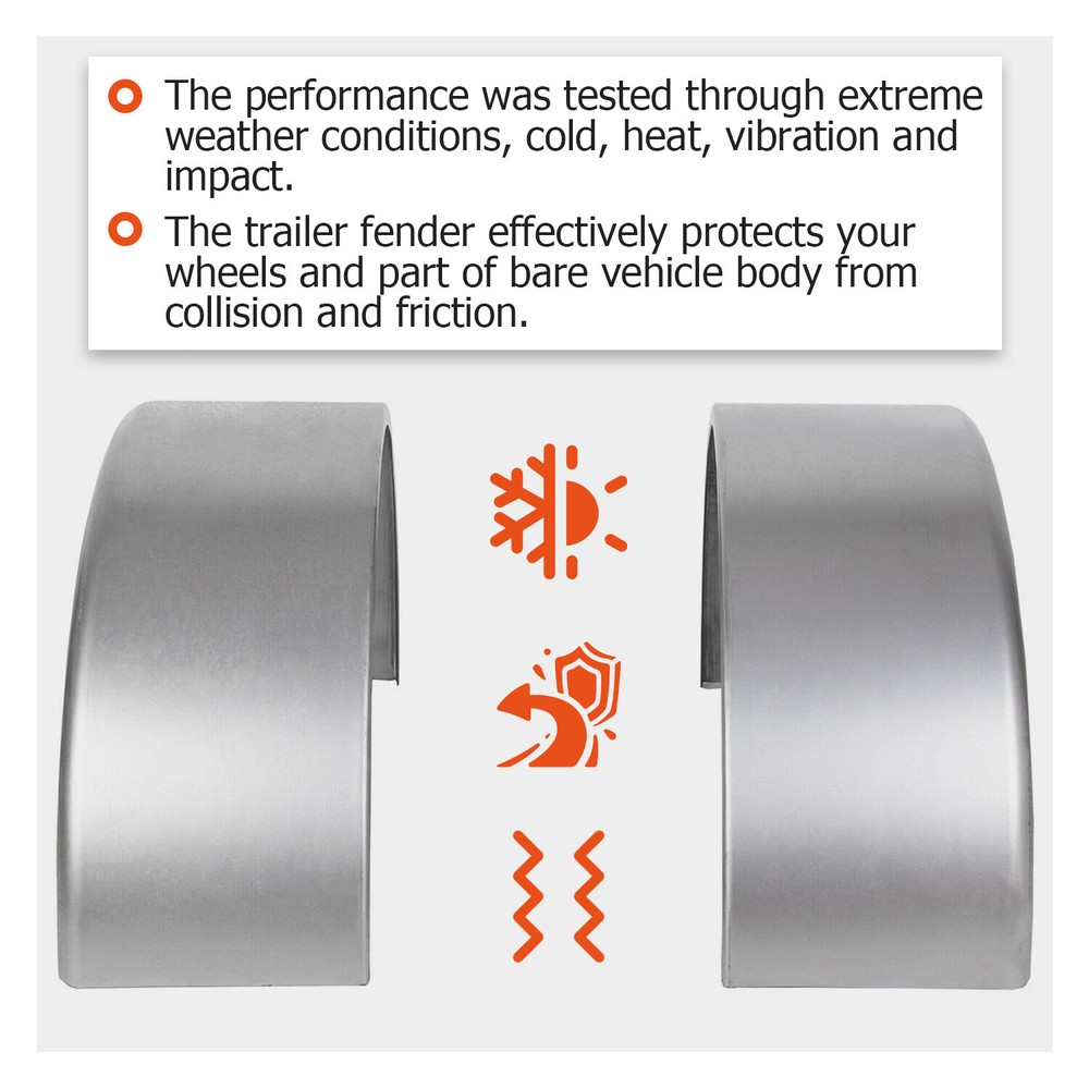 Pair of Steel Round Single Axle Trailer Fenders & Backs For 14" 15'' 16" Wheel