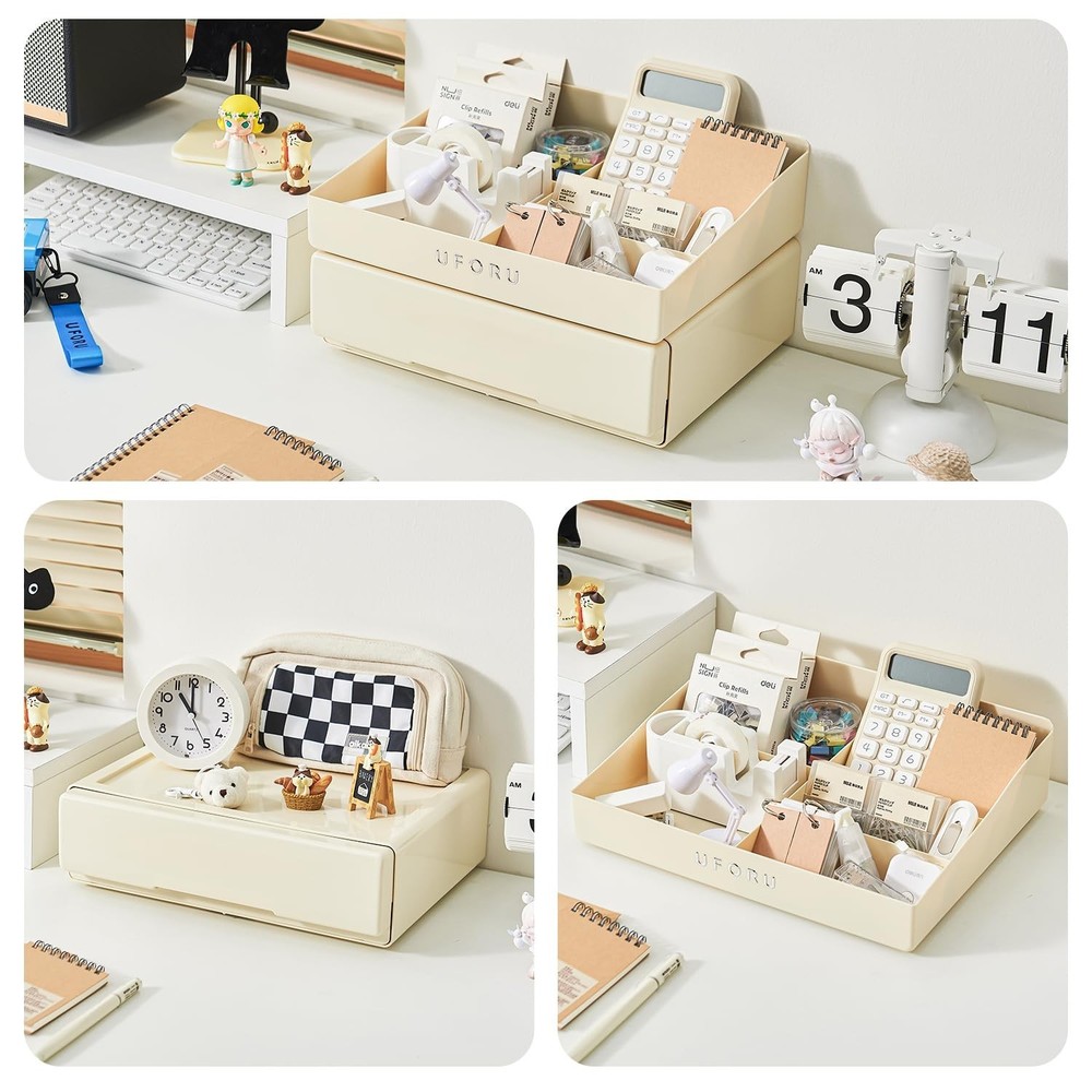 Desk Organizer with 6 Compartments, 2 Tier Stackable Storage Drawers Plastic ...