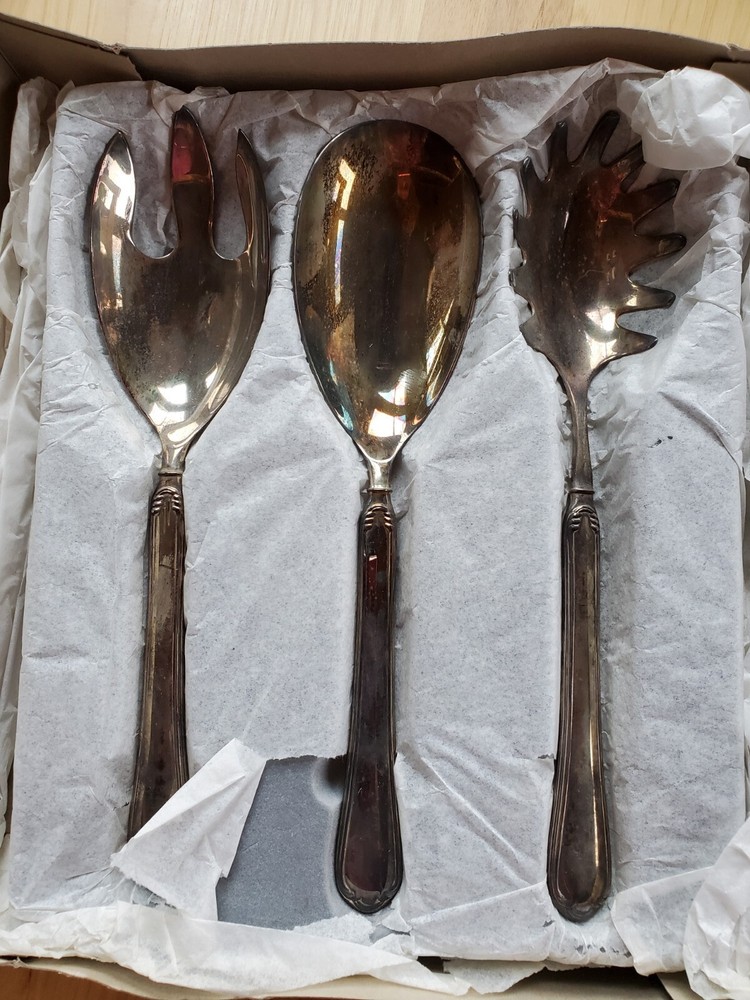 Vintage Pranges Silver Plate Serving Spoon Set 10 3/4" Salad Fork