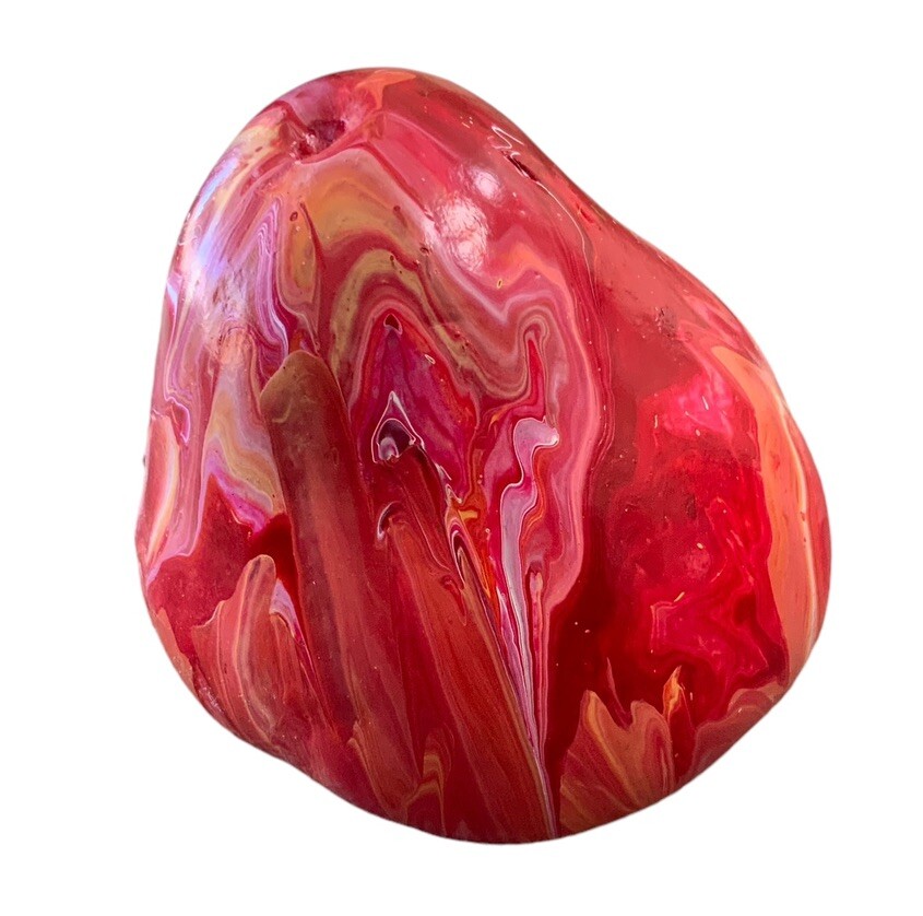 Handpainted Gourd Red Multicolored 6” X 6” Fall Halloween