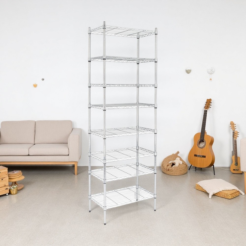 8-Tier Wire Shelving Unit - Heavy Duty, Adjustable, Silver, Modular Kitchen Rack