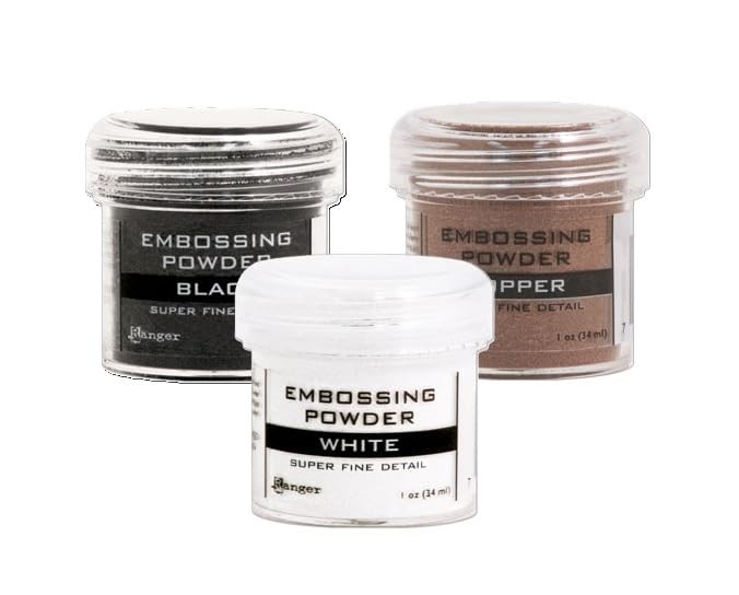 Ranger Fine Super Embossing Powder Bundle - White, Silver, Black, Copper, Clear