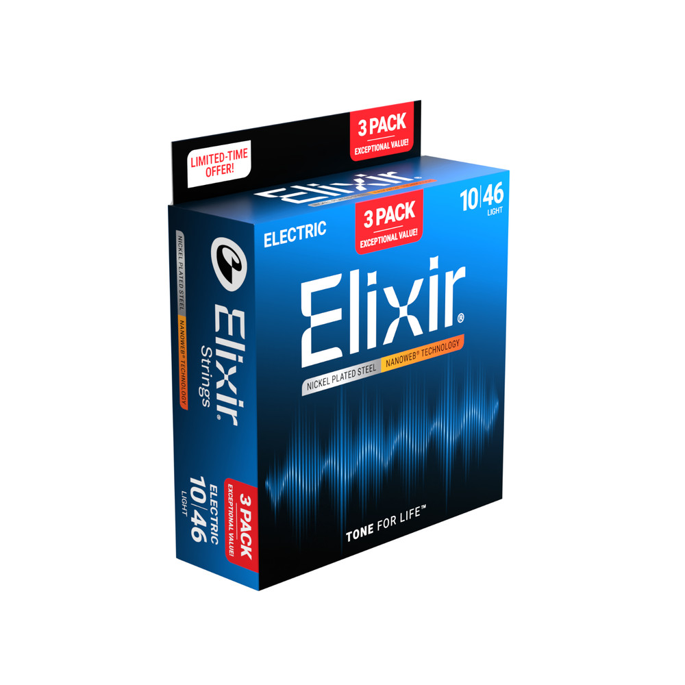 Elixir® 16567 Electric Guitar Strings w/ NANOWEB® Technology 10-46; 3-Pack