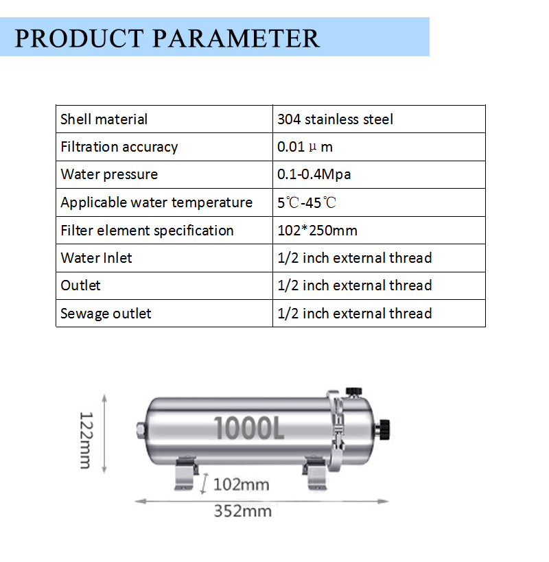 1000L/h 304 Stainless Steel Water Purifier Pvdf Ultrafiltration Membrane Filter