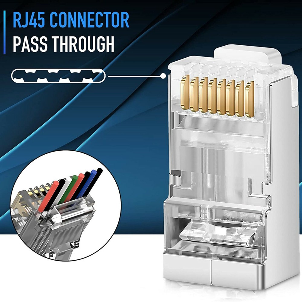 100pcs CAT6 Shielded RJ45 Pass Through Modular Plug Cable Connector End 8P8C