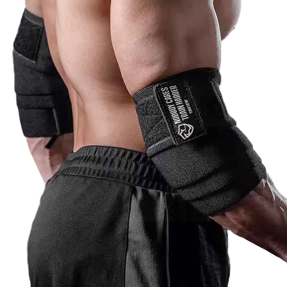 Elastic Elbow Wraps for Weightlifting - Compression Support Straps for Gym, Powe