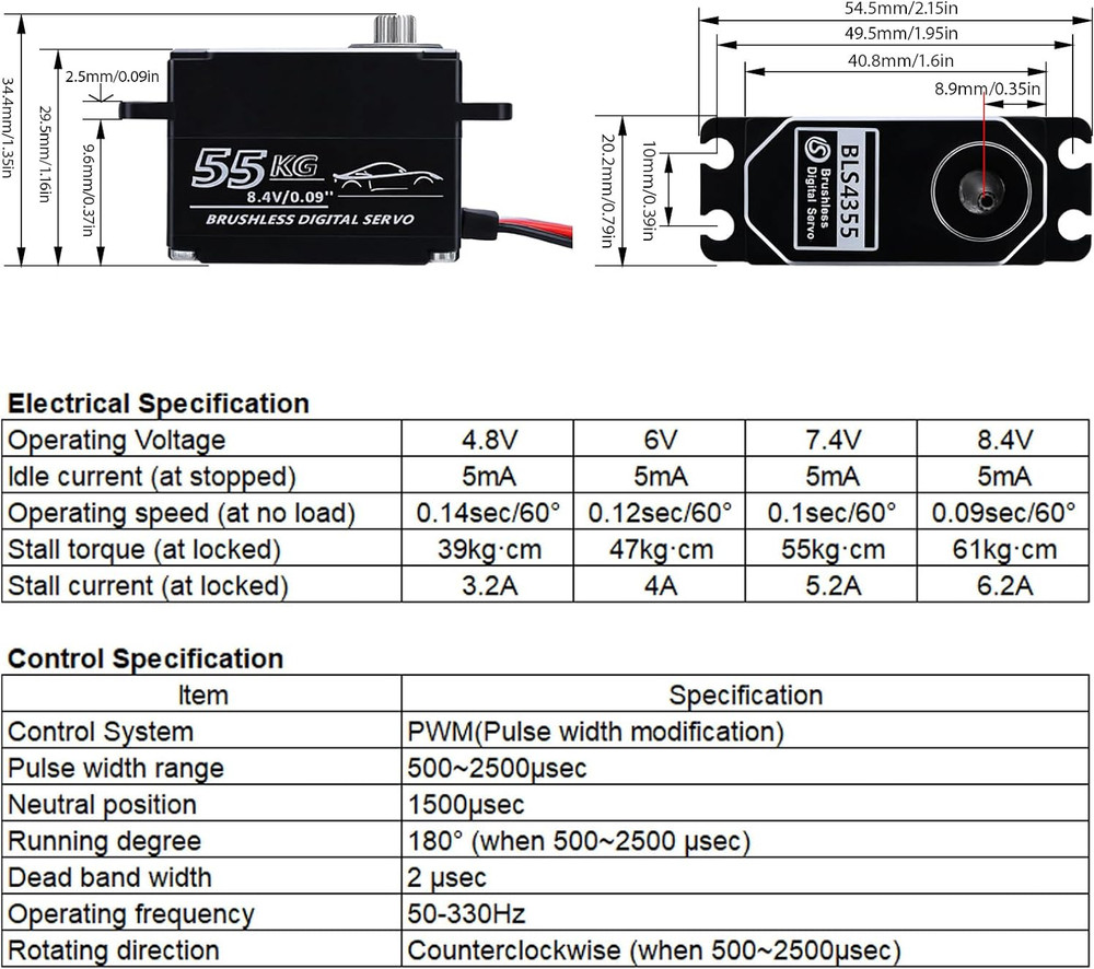 55kg Low-Profile Servo Programmable Brushless Digital Servo 0.09Sec High Speed